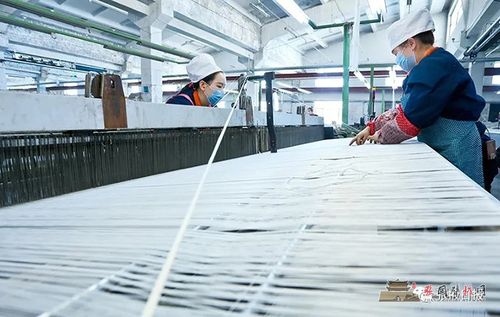 张掖西龙产业用纺织品公司织布车间内工人们正在加工缝纫.